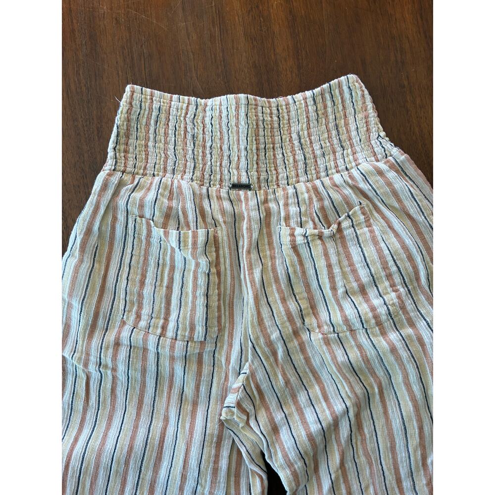 Billabong Pant Wide Leg New Waves Neutral Stripes Cotton Gauze Pockets Size Med - Picture 9 of 11